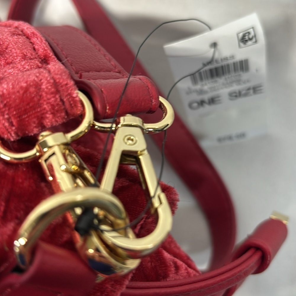INC. Meliss Red Pepper and gold velvet cinch cross body or adjustable purse - Picture 5 of 16